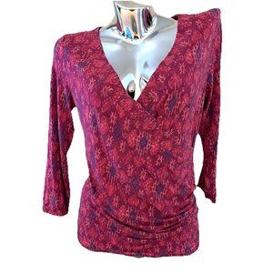 Lauren Ralph Lauren Faux Wrap Surplice Top Women's Size M Pink Geometric
